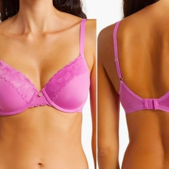 NATORI 32DD BRA Refined Contour Underwire Lace Plunge in Fuchsia 7313219, 1014 p - Picture 9 of 11